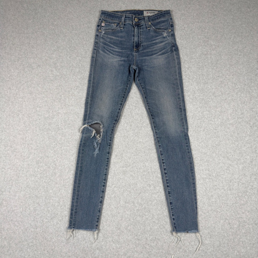 AG Adriano Goldschmied The Farrah Skinny Ankle Jeans Blue Distressed 24R